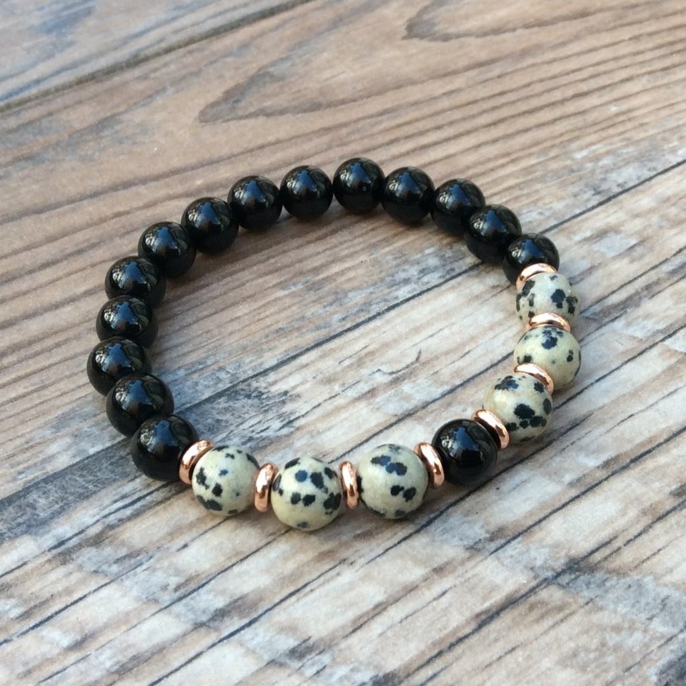 Black Onyx bracelet with Dalmatian Jasper